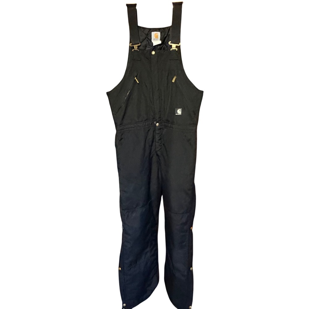 Carhartt Bib Overalls Mens 38x32 Black Insulated Nylon Quilted Workwear Bibs USA